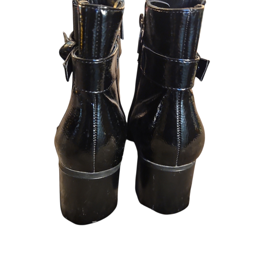 Bandolino Shiny Black Ankle Boots with Bow - Picture 3 of 5